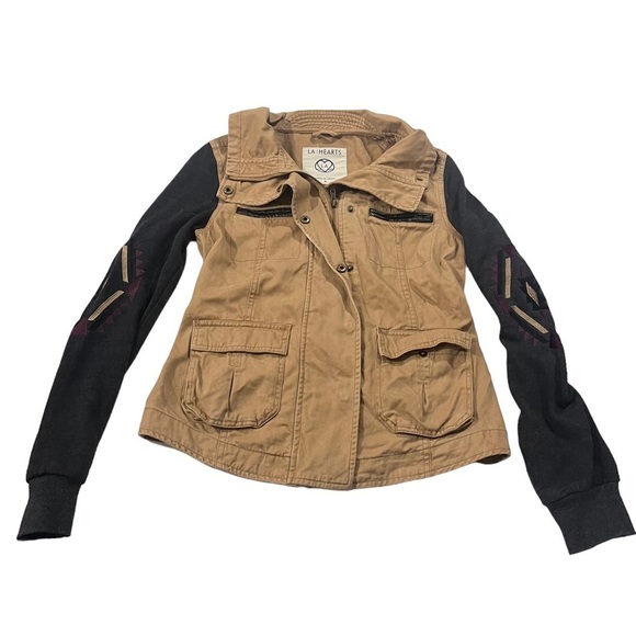 LA Hearts Khaki & Grey Contrast Long Sleeves Aztec Print Safari Jacket Sz Sm EUC - Picture 7 of 14